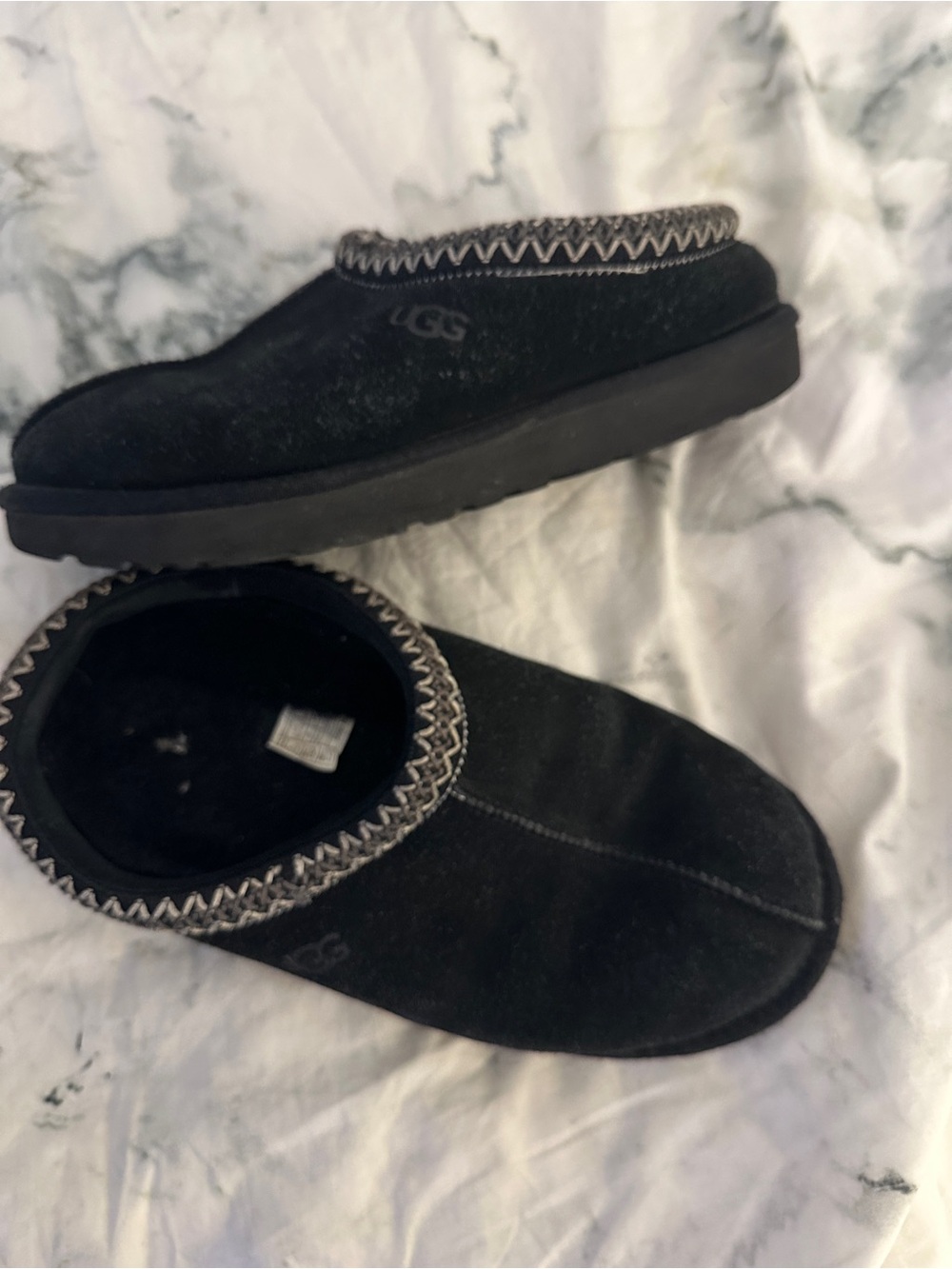 UGG Black Suede Slip-On Slippers with Contrast Stitching